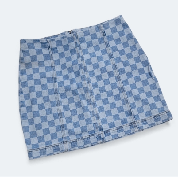 Tinseltown Denim Mini skirt Checkerboard two tone Size Medium - Picture 1 of 12